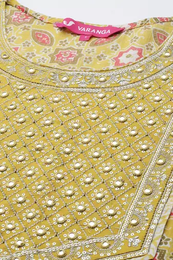 Women Lime Green & Off White Printed Pure Cotton Kurta with Trousers & Dupatta