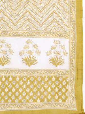 Women Lime Green & Off White Printed Pure Cotton Kurta with Trousers & Dupatta 4