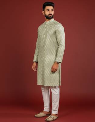 Pista color beautiful kurta payjama for handsome men's looks 4