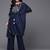 Women Navy Blue Yoke Design Thread Work Pure Cotton Kurta with Trousers