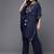 Women Navy Blue Yoke Design Thread Work Pure Cotton Kurta with Trousers