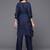 Women Navy Blue Yoke Design Thread Work Pure Cotton Kurta with Trousers