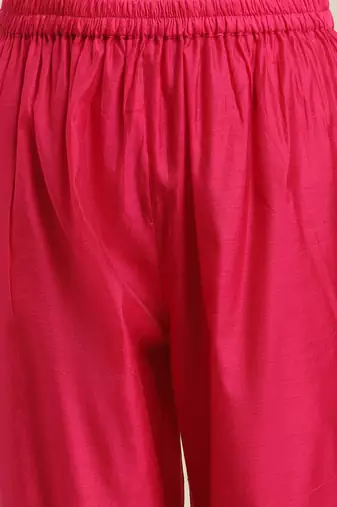 Women Magenta Floral Chanderi Silk Kurta with Trousers & With Dupatta