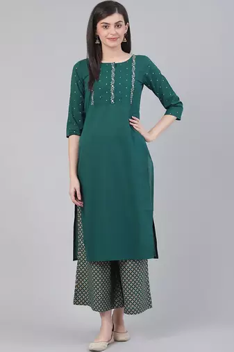 Women Green Floral Embroidered Kurta with Palazzos