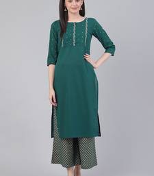 Women Green Floral Embroidered Kurta with Palazzos