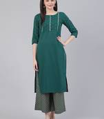 Women Green Floral Embroidered Kurta with Palazzos
