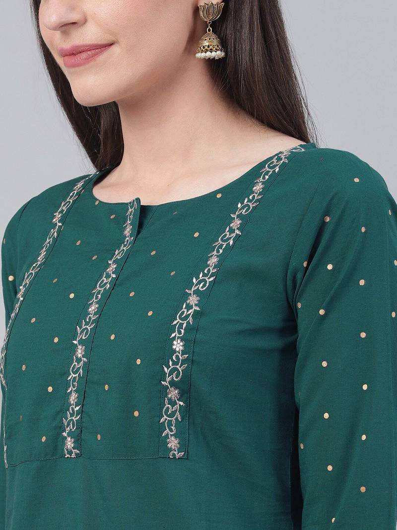 Women Green Floral Embroidered Kurta with Palazzos
