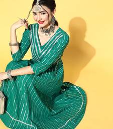 Women Green & Silver Striped Gotta Patti Kurta Set