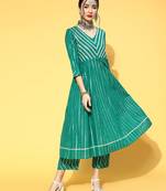 Women Green & Silver Striped Gotta Patti Kurta Set