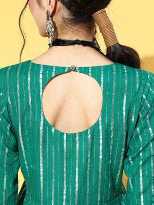 Women Green & Silver Striped Gotta Patti Kurta Set 5