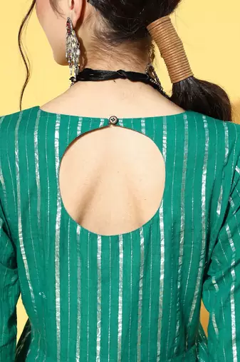 Women Green & Silver Striped Gotta Patti Kurta Set