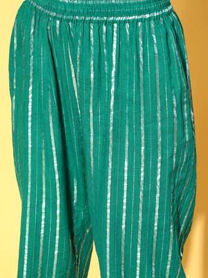 Women Green & Silver Striped Gotta Patti Kurta Set 6