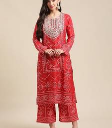 Women Red Bandhani Printed Kurta with Palazzos