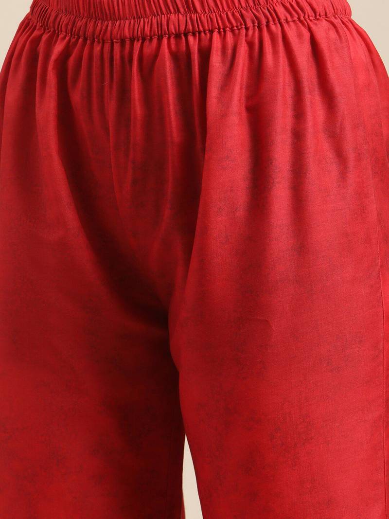 Women Red Bandhani Printed Kurta with Palazzos