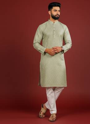 Pista color beautiful kurta payjama for handsome men's looks 5