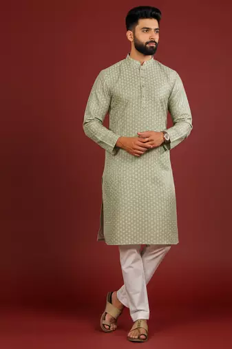 Pista color beautiful kurta payjama for handsome men's looks