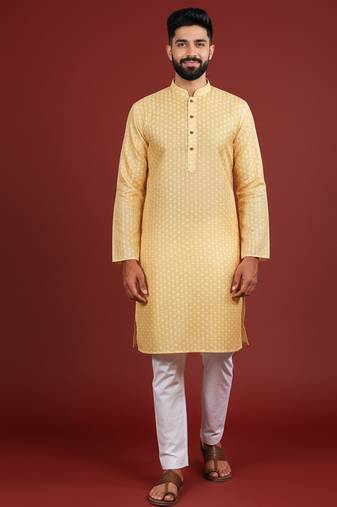 Yellow color beautiful kurta payjama for handsome men's looks