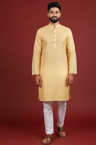 Yellow color beautiful kurta payjama for handsome men's looks