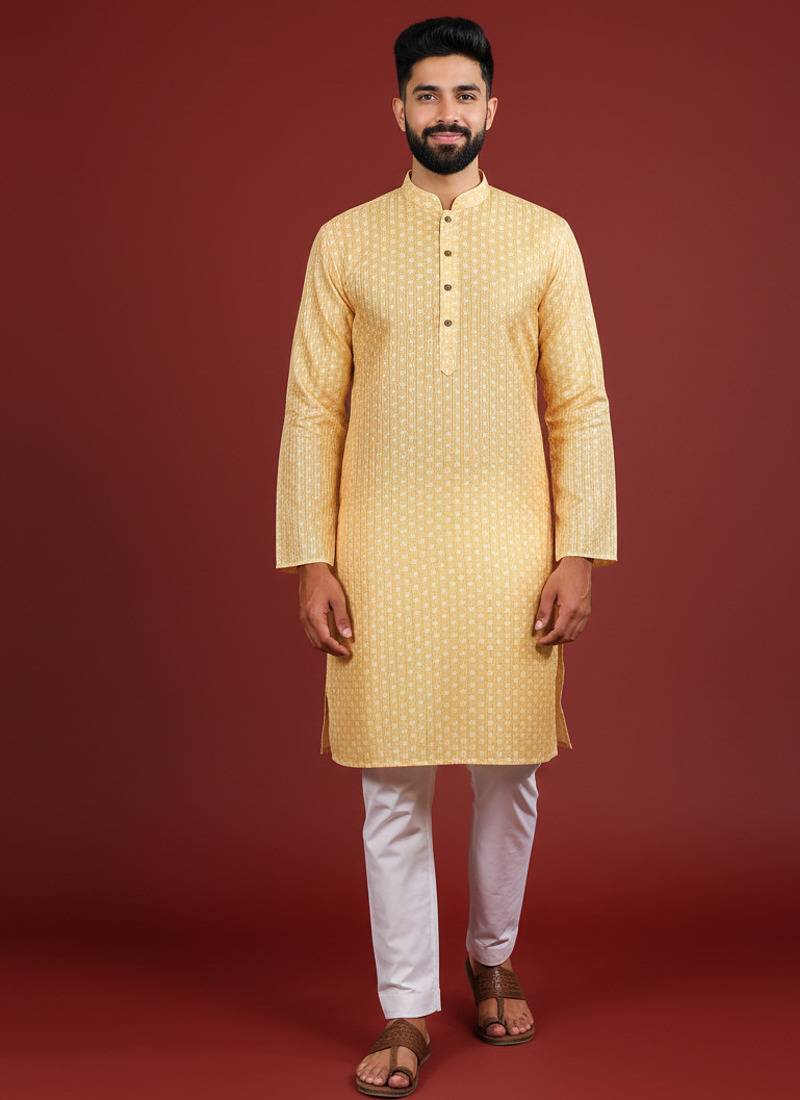 Yellow color beautiful kurta payjama for handsome men's looks