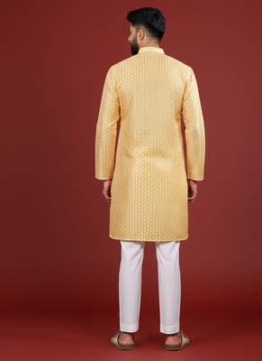 Yellow color beautiful kurta payjama for handsome men's looks 2