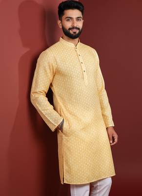 Yellow color beautiful kurta payjama for handsome men's looks 3