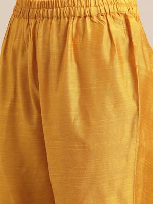 Women Mustard Yellow Floral Embroidered Empire Thread Work Kurta with Trousers & With Dupatta 3