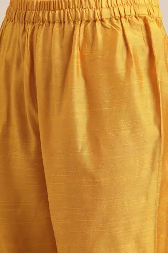 Women Mustard Yellow Floral Embroidered Empire Thread Work Kurta with Trousers & With Dupatta
