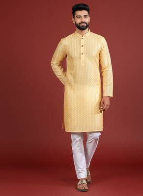 Yellow color beautiful kurta payjama for handsome men's looks 4