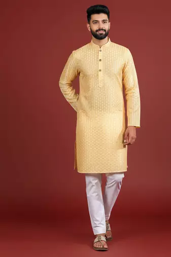 Yellow color beautiful kurta payjama for handsome men's looks