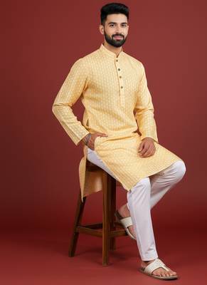 Yellow color beautiful kurta payjama for handsome men's looks 5