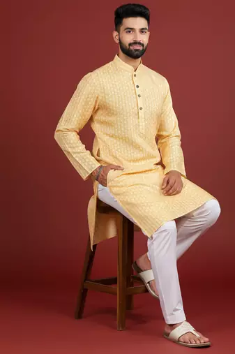 Yellow color beautiful kurta payjama for handsome men's looks