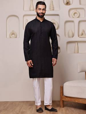 Black color smart and ethnic cotton blend designer kurta payjama 1