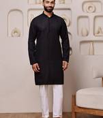 Black color smart and ethnic cotton blend designer kurta payjama