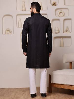 Black color smart and ethnic cotton blend designer kurta payjama 2