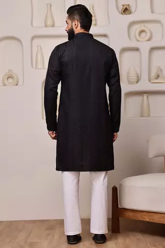 Black color smart and ethnic cotton blend designer kurta payjama