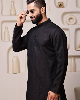 Black color smart and ethnic cotton blend designer kurta payjama 3