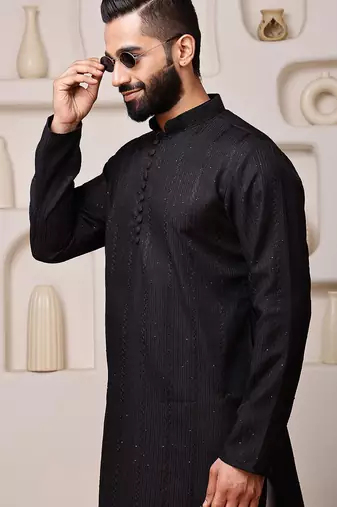 Black color smart and ethnic cotton blend designer kurta payjama
