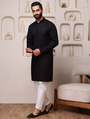 Black color smart and ethnic cotton blend designer kurta payjama 4