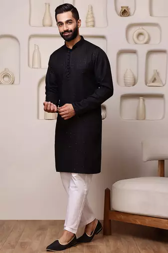 Black color smart and ethnic cotton blend designer kurta payjama