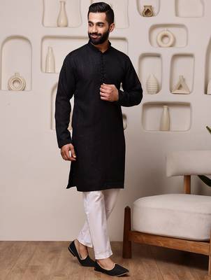 Black color smart and ethnic cotton blend designer kurta payjama 5