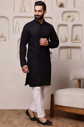 Black color smart and ethnic cotton blend designer kurta payjama