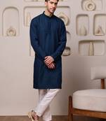 Blue color smart and ethnic cotton blend designer kurta payjama