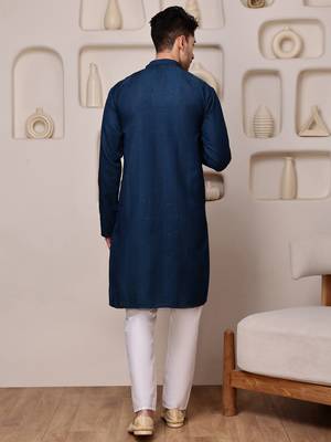 Blue color smart and ethnic cotton blend designer kurta payjama 2