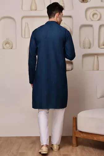 Blue color smart and ethnic cotton blend designer kurta payjama