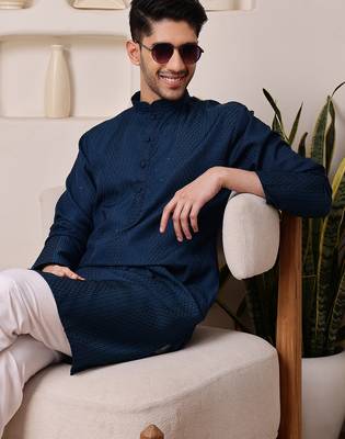 Blue color smart and ethnic cotton blend designer kurta payjama 3