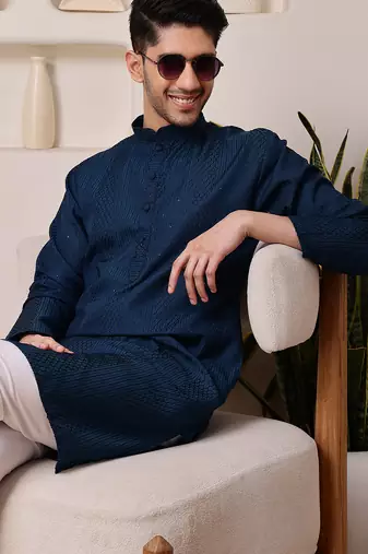 Blue color smart and ethnic cotton blend designer kurta payjama