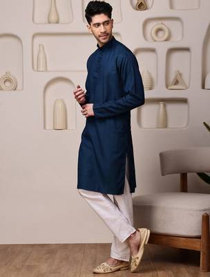 Blue color smart and ethnic cotton blend designer kurta payjama 4