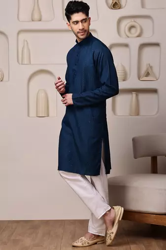 Blue color smart and ethnic cotton blend designer kurta payjama