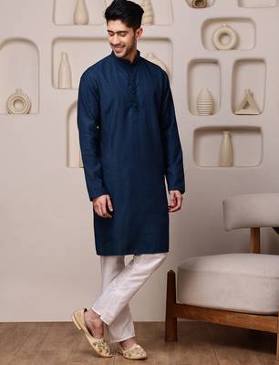 Blue color smart and ethnic cotton blend designer kurta payjama 5