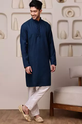 Blue color smart and ethnic cotton blend designer kurta payjama